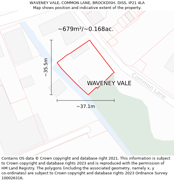 WAVENEY VALE, COMMON LANE, BROCKDISH, DISS, IP21 4LA: Plot and title map