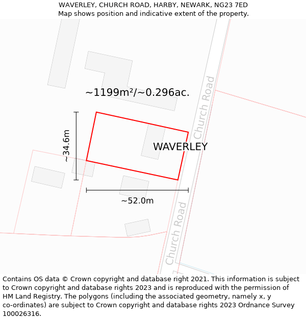 WAVERLEY, CHURCH ROAD, HARBY, NEWARK, NG23 7ED: Plot and title map