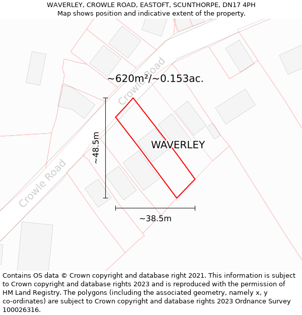 WAVERLEY, CROWLE ROAD, EASTOFT, SCUNTHORPE, DN17 4PH: Plot and title map