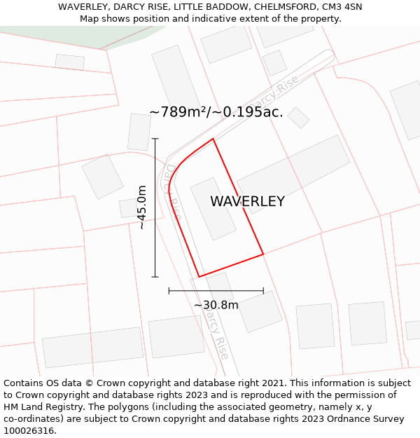 WAVERLEY, DARCY RISE, LITTLE BADDOW, CHELMSFORD, CM3 4SN: Plot and title map