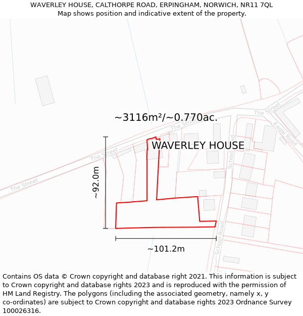 WAVERLEY HOUSE, CALTHORPE ROAD, ERPINGHAM, NORWICH, NR11 7QL: Plot and title map