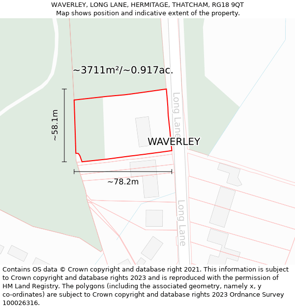 WAVERLEY, LONG LANE, HERMITAGE, THATCHAM, RG18 9QT: Plot and title map