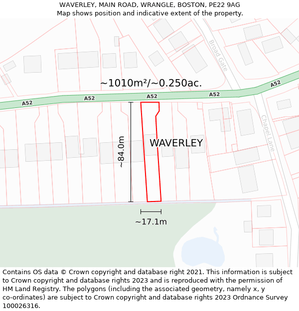 WAVERLEY, MAIN ROAD, WRANGLE, BOSTON, PE22 9AG: Plot and title map