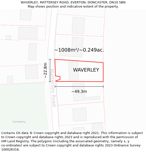 WAVERLEY, MATTERSEY ROAD, EVERTON, DONCASTER, DN10 5BN: Plot and title map