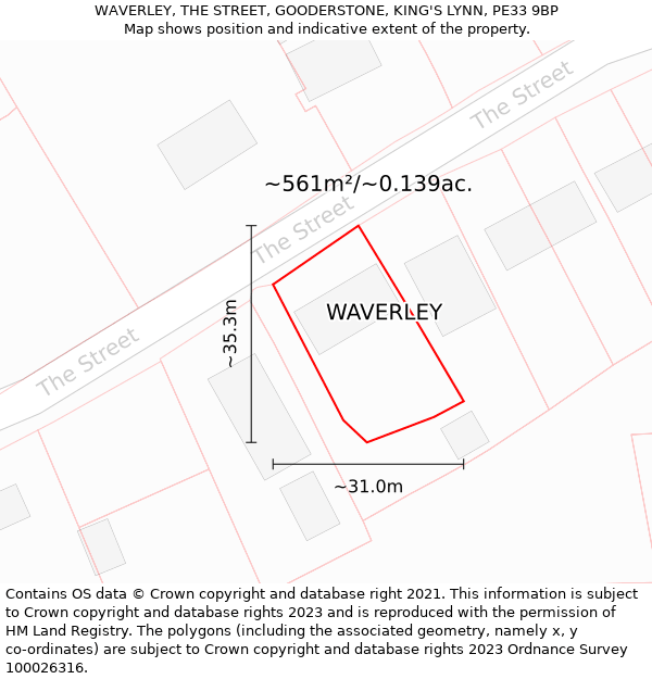 WAVERLEY, THE STREET, GOODERSTONE, KING'S LYNN, PE33 9BP: Plot and title map