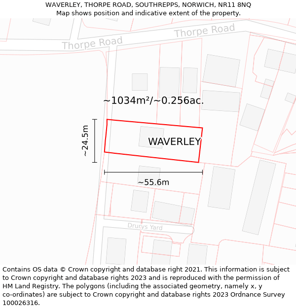 WAVERLEY, THORPE ROAD, SOUTHREPPS, NORWICH, NR11 8NQ: Plot and title map