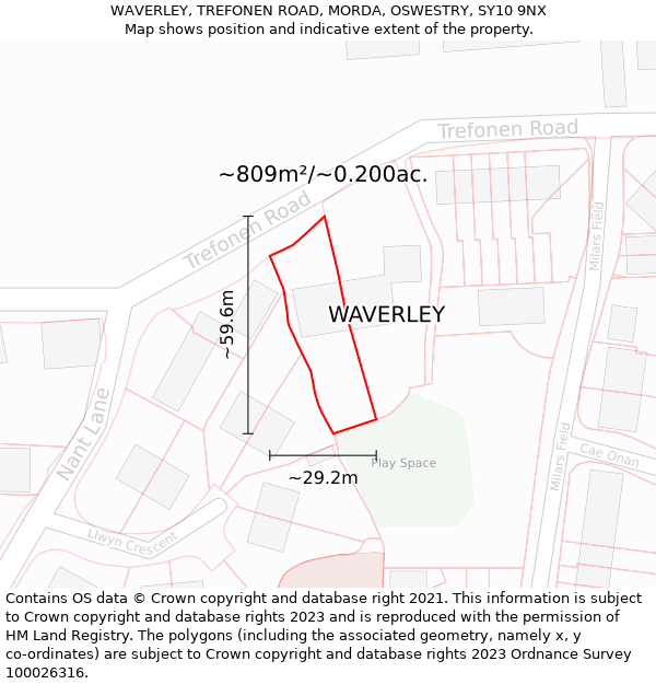 WAVERLEY, TREFONEN ROAD, MORDA, OSWESTRY, SY10 9NX: Plot and title map