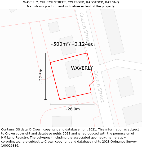 WAVERLY, CHURCH STREET, COLEFORD, RADSTOCK, BA3 5NQ: Plot and title map