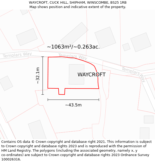 WAYCROFT, CUCK HILL, SHIPHAM, WINSCOMBE, BS25 1RB: Plot and title map