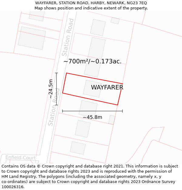 WAYFARER, STATION ROAD, HARBY, NEWARK, NG23 7EQ: Plot and title map