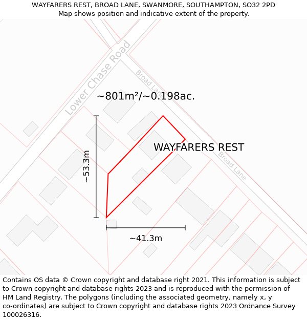 WAYFARERS REST, BROAD LANE, SWANMORE, SOUTHAMPTON, SO32 2PD: Plot and title map