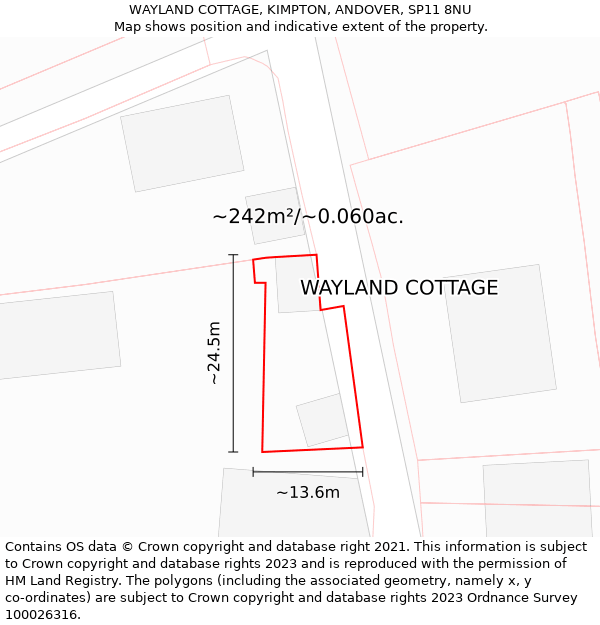 WAYLAND COTTAGE, KIMPTON, ANDOVER, SP11 8NU: Plot and title map