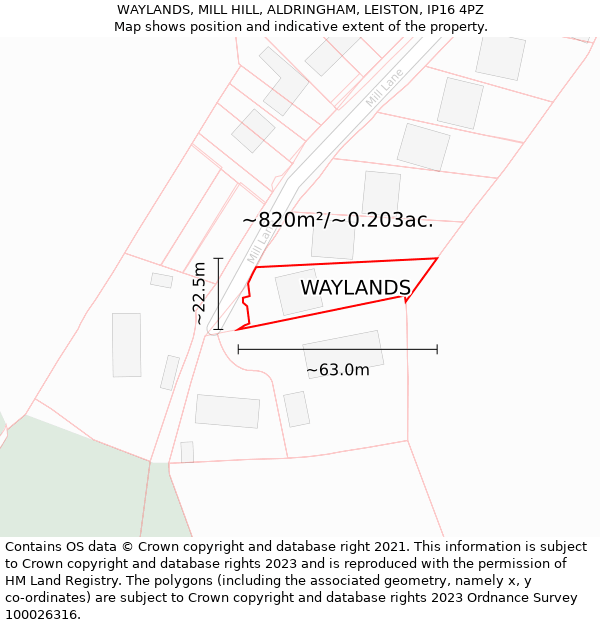 WAYLANDS, MILL HILL, ALDRINGHAM, LEISTON, IP16 4PZ: Plot and title map