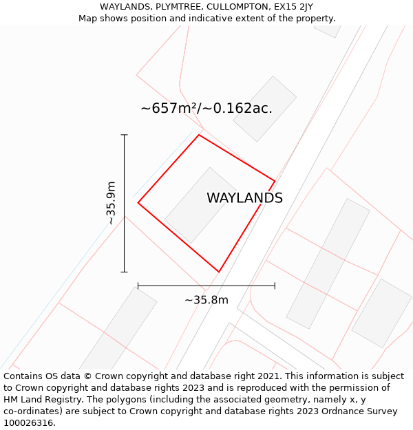 WAYLANDS, PLYMTREE, CULLOMPTON, EX15 2JY: Plot and title map
