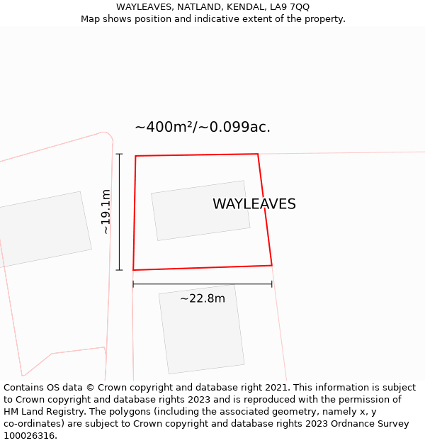 WAYLEAVES, NATLAND, KENDAL, LA9 7QQ: Plot and title map