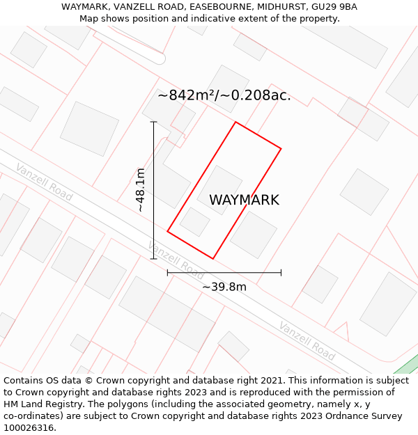 WAYMARK, VANZELL ROAD, EASEBOURNE, MIDHURST, GU29 9BA: Plot and title map