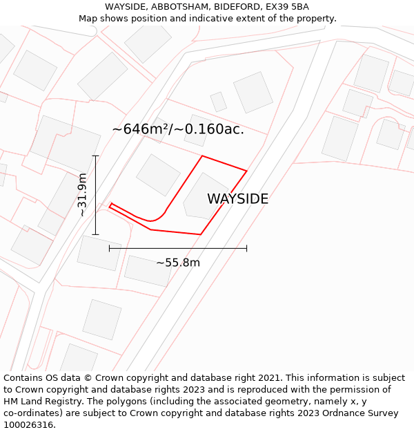 WAYSIDE, ABBOTSHAM, BIDEFORD, EX39 5BA: Plot and title map