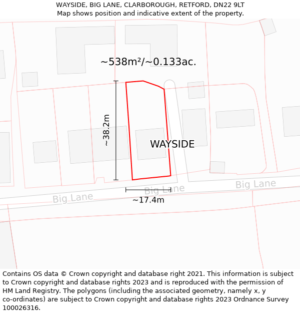 WAYSIDE, BIG LANE, CLARBOROUGH, RETFORD, DN22 9LT: Plot and title map