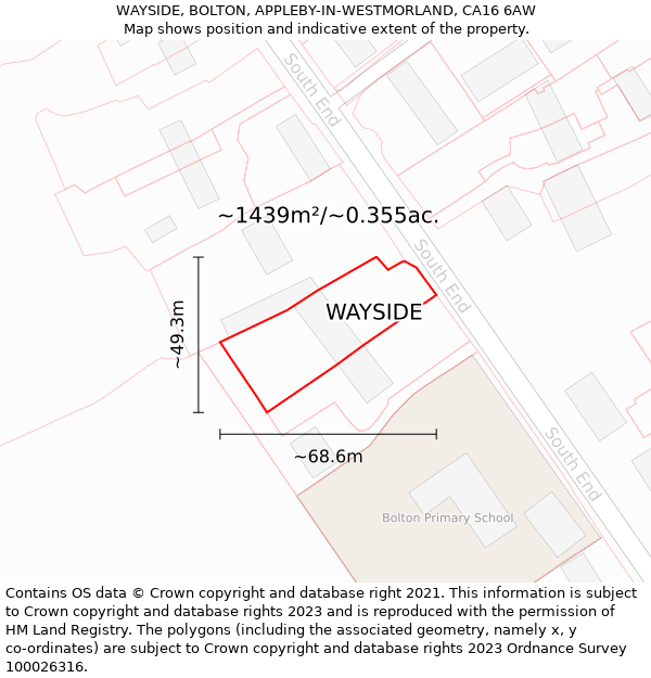 WAYSIDE, BOLTON, APPLEBY-IN-WESTMORLAND, CA16 6AW: Plot and title map
