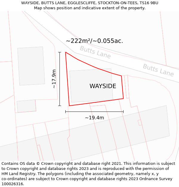 WAYSIDE, BUTTS LANE, EGGLESCLIFFE, STOCKTON-ON-TEES, TS16 9BU: Plot and title map