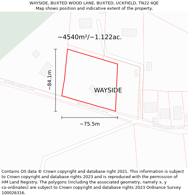 WAYSIDE, BUXTED WOOD LANE, BUXTED, UCKFIELD, TN22 4QE: Plot and title map