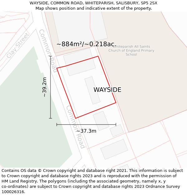 WAYSIDE, COMMON ROAD, WHITEPARISH, SALISBURY, SP5 2SX: Plot and title map