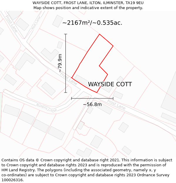 WAYSIDE COTT, FROST LANE, ILTON, ILMINSTER, TA19 9EU: Plot and title map