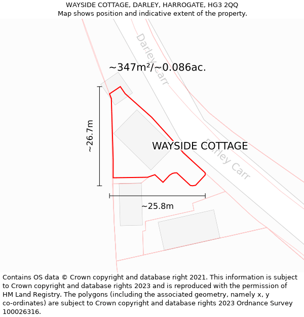 WAYSIDE COTTAGE, DARLEY, HARROGATE, HG3 2QQ: Plot and title map