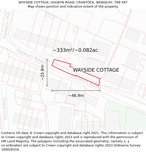 WAYSIDE COTTAGE, HALWYN ROAD, CRANTOCK, NEWQUAY, TR8 5RT: Plot and title map