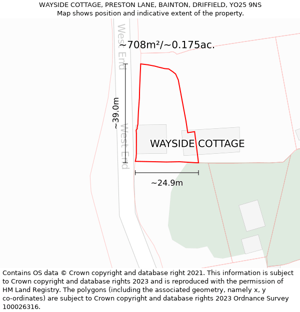 WAYSIDE COTTAGE, PRESTON LANE, BAINTON, DRIFFIELD, YO25 9NS: Plot and title map