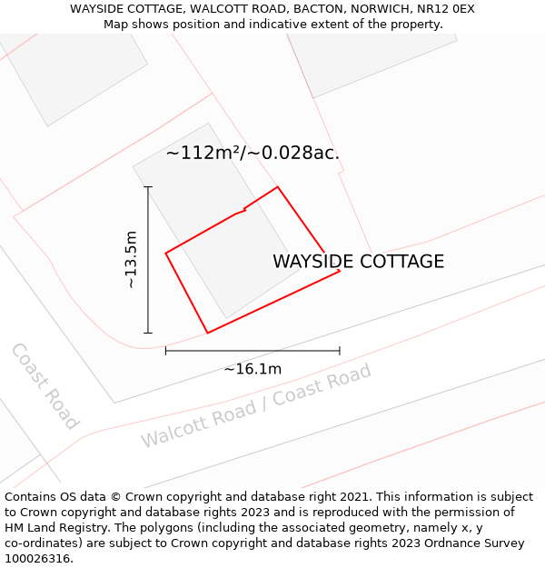 WAYSIDE COTTAGE, WALCOTT ROAD, BACTON, NORWICH, NR12 0EX: Plot and title map