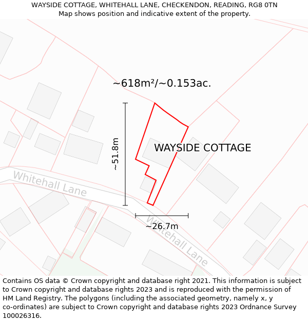 WAYSIDE COTTAGE, WHITEHALL LANE, CHECKENDON, READING, RG8 0TN: Plot and title map