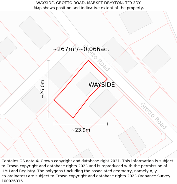 WAYSIDE, GROTTO ROAD, MARKET DRAYTON, TF9 3DY: Plot and title map