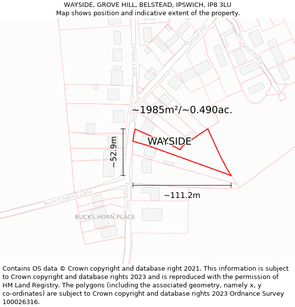 WAYSIDE, GROVE HILL, BELSTEAD, IPSWICH, IP8 3LU: Plot and title map