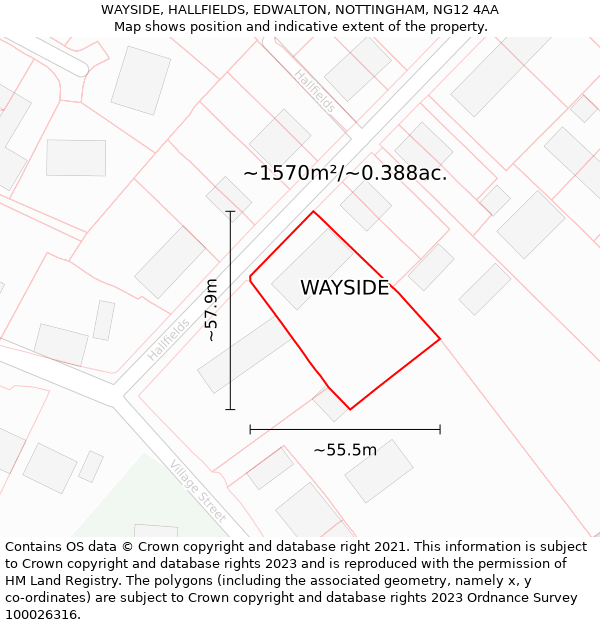 WAYSIDE, HALLFIELDS, EDWALTON, NOTTINGHAM, NG12 4AA: Plot and title map