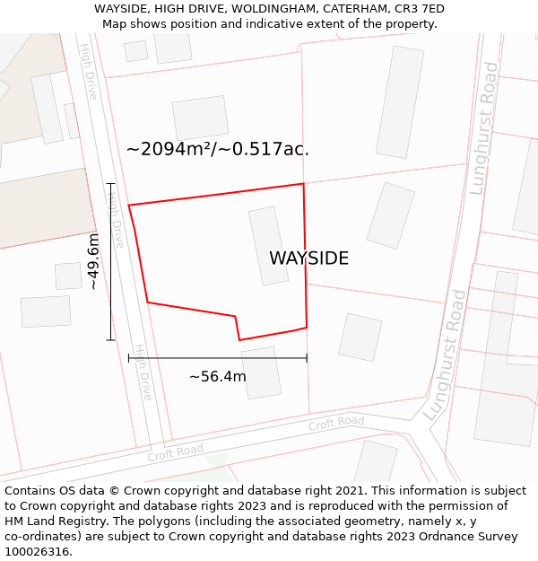 WAYSIDE, HIGH DRIVE, WOLDINGHAM, CATERHAM, CR3 7ED: Plot and title map