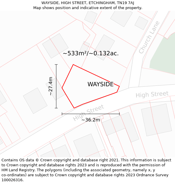 WAYSIDE, HIGH STREET, ETCHINGHAM, TN19 7AJ: Plot and title map