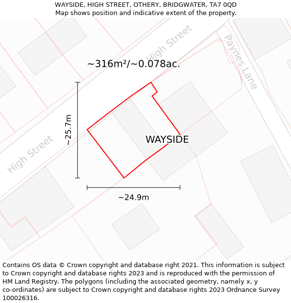 WAYSIDE, HIGH STREET, OTHERY, BRIDGWATER, TA7 0QD: Plot and title map