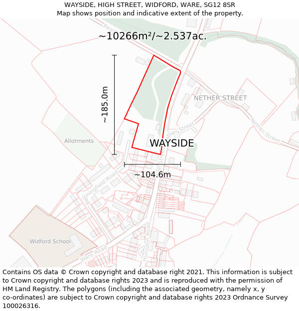 WAYSIDE, HIGH STREET, WIDFORD, WARE, SG12 8SR: Plot and title map
