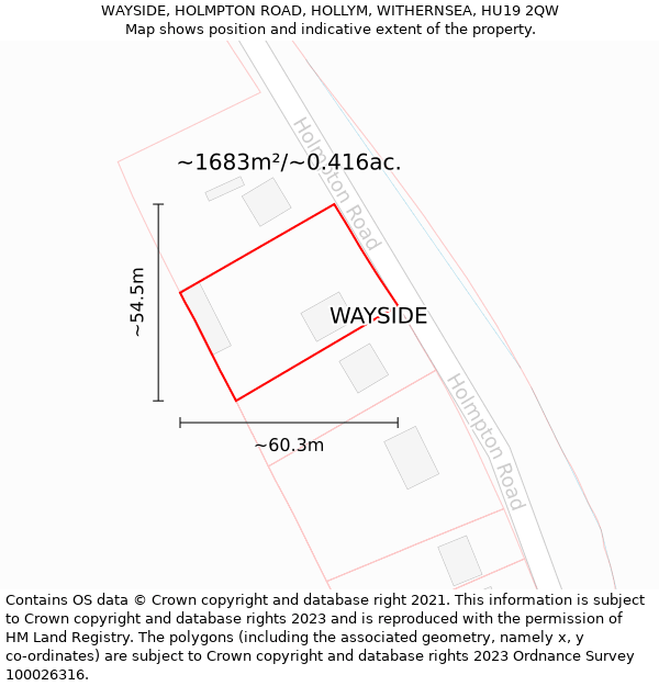 WAYSIDE, HOLMPTON ROAD, HOLLYM, WITHERNSEA, HU19 2QW: Plot and title map