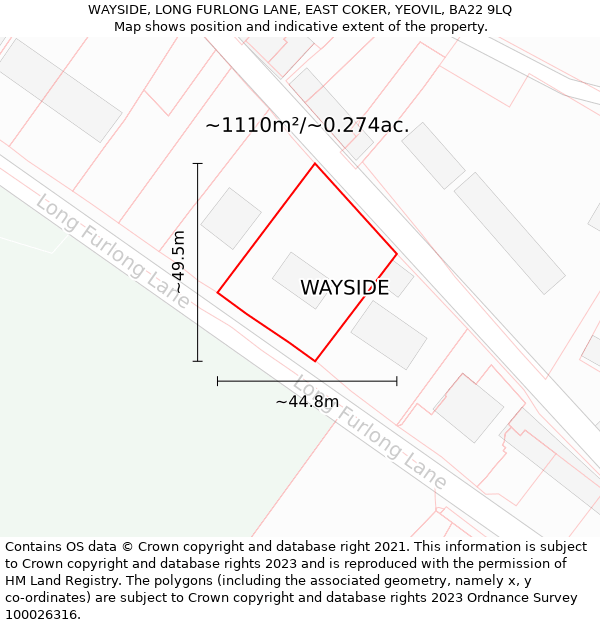 WAYSIDE, LONG FURLONG LANE, EAST COKER, YEOVIL, BA22 9LQ: Plot and title map