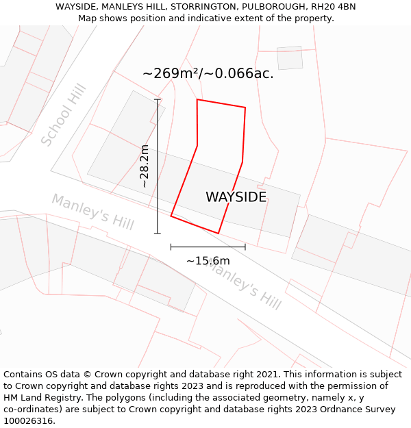 WAYSIDE, MANLEYS HILL, STORRINGTON, PULBOROUGH, RH20 4BN: Plot and title map