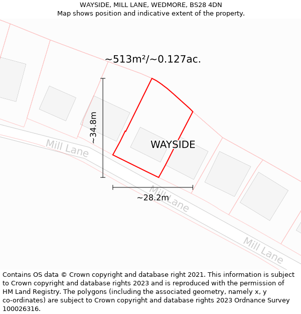 WAYSIDE, MILL LANE, WEDMORE, BS28 4DN: Plot and title map