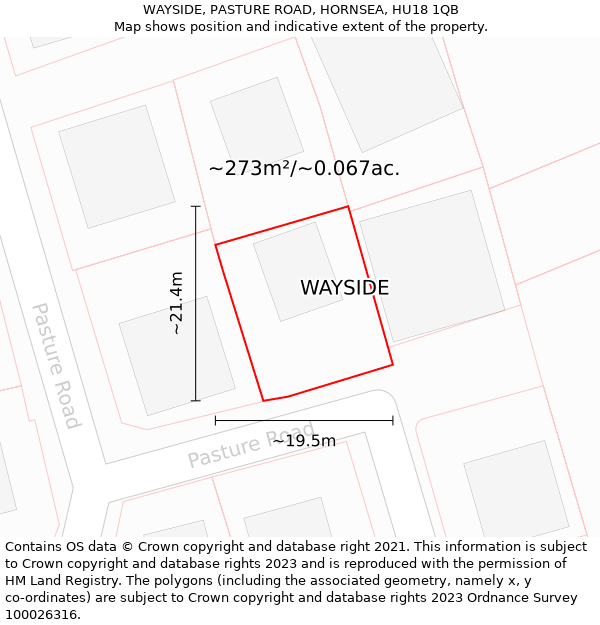 WAYSIDE, PASTURE ROAD, HORNSEA, HU18 1QB: Plot and title map