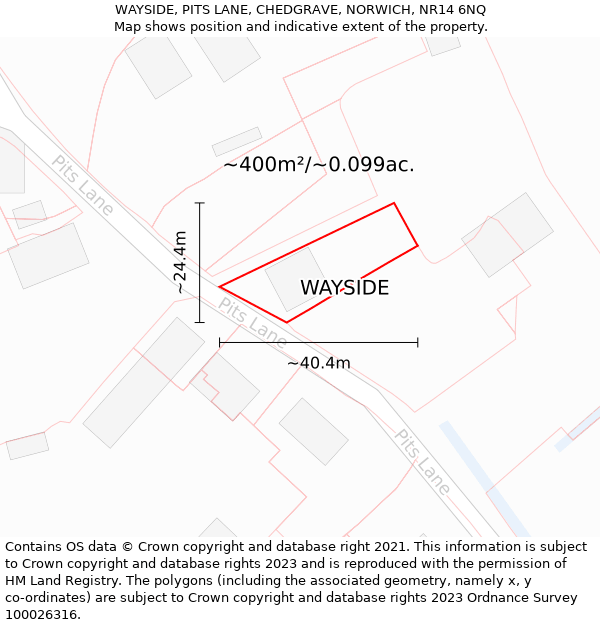 WAYSIDE, PITS LANE, CHEDGRAVE, NORWICH, NR14 6NQ: Plot and title map