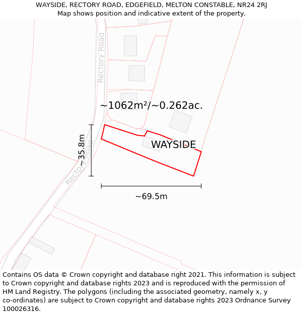 WAYSIDE, RECTORY ROAD, EDGEFIELD, MELTON CONSTABLE, NR24 2RJ: Plot and title map