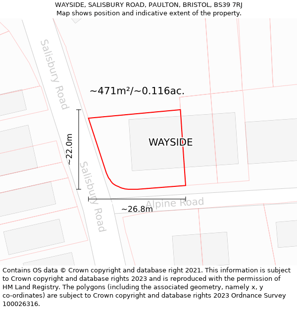 WAYSIDE, SALISBURY ROAD, PAULTON, BRISTOL, BS39 7RJ: Plot and title map