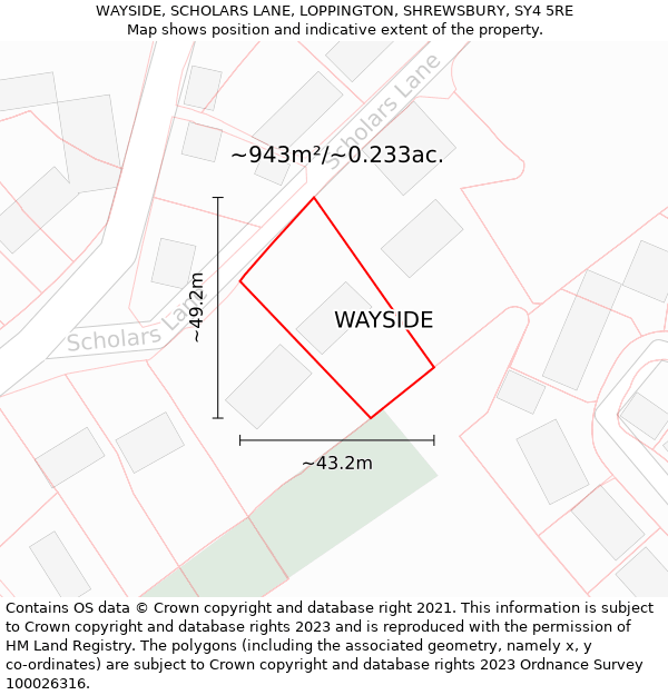 WAYSIDE, SCHOLARS LANE, LOPPINGTON, SHREWSBURY, SY4 5RE: Plot and title map