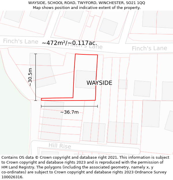 WAYSIDE, SCHOOL ROAD, TWYFORD, WINCHESTER, SO21 1QQ: Plot and title map