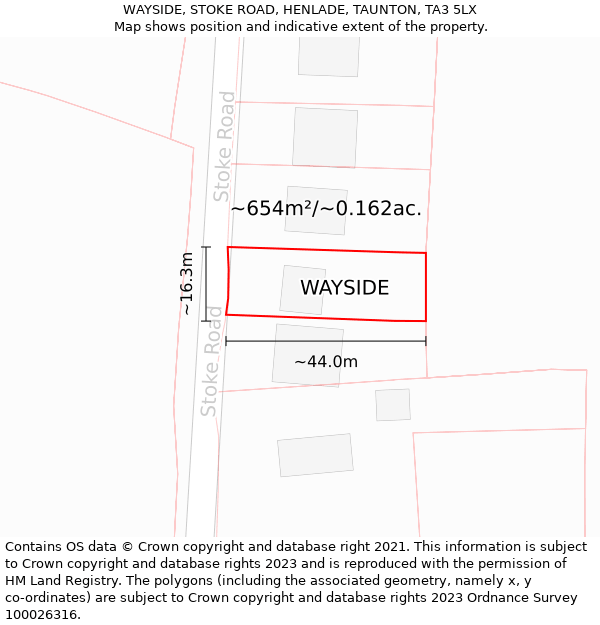 WAYSIDE, STOKE ROAD, HENLADE, TAUNTON, TA3 5LX: Plot and title map